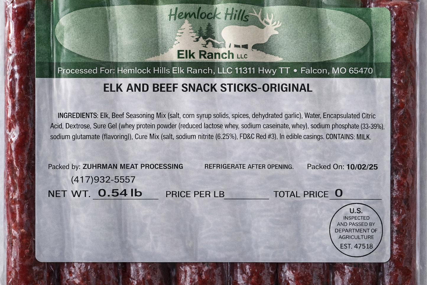 Elk Snack Sticks - Original Flavor