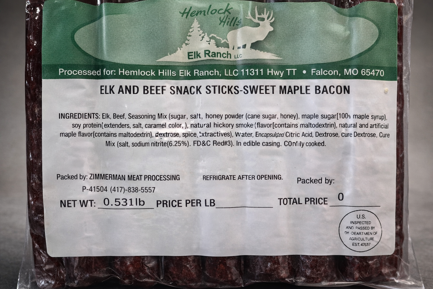 Elk Snack Sticks - Sweet Maple & Bacon Flavor