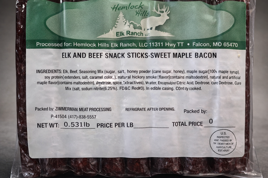 Elk Snack Sticks - Sweet Maple & Bacon Flavor