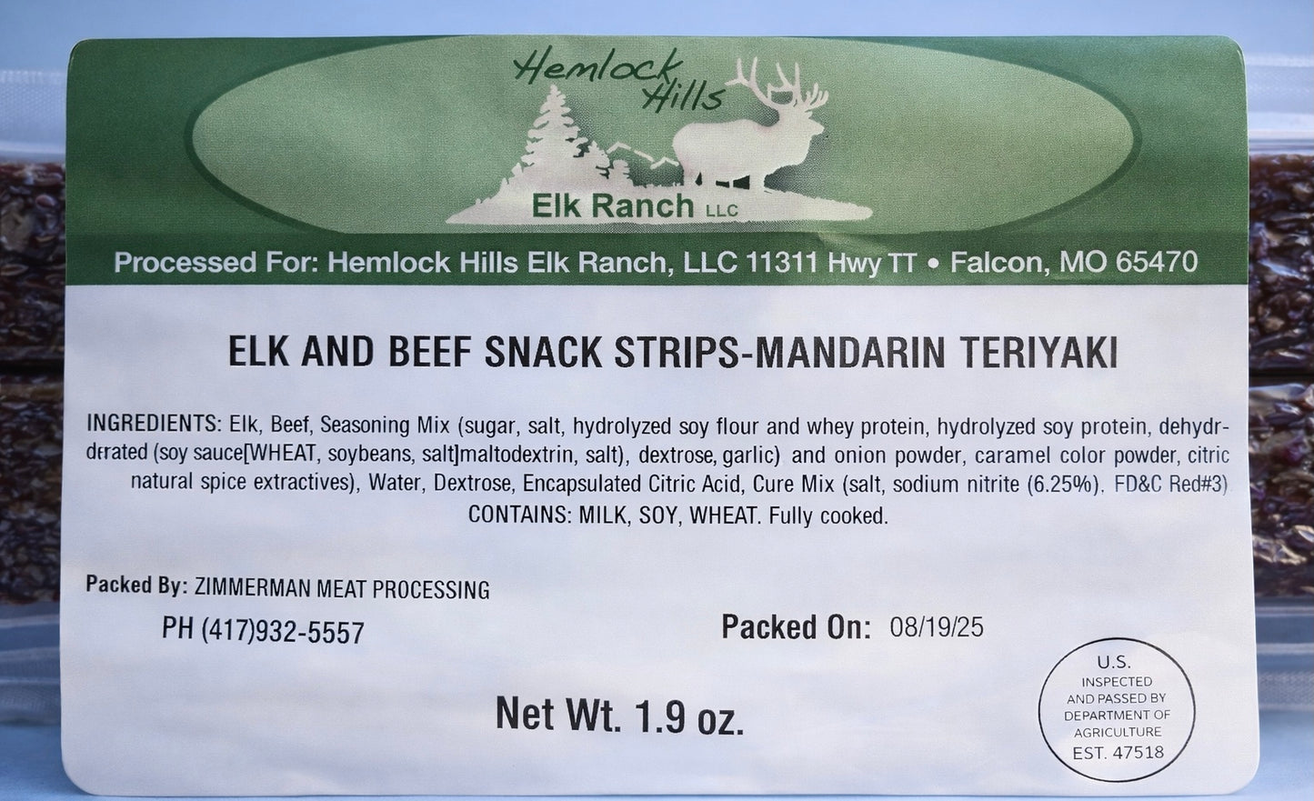 Elk Jerky Strips - Teriyaki Flavor